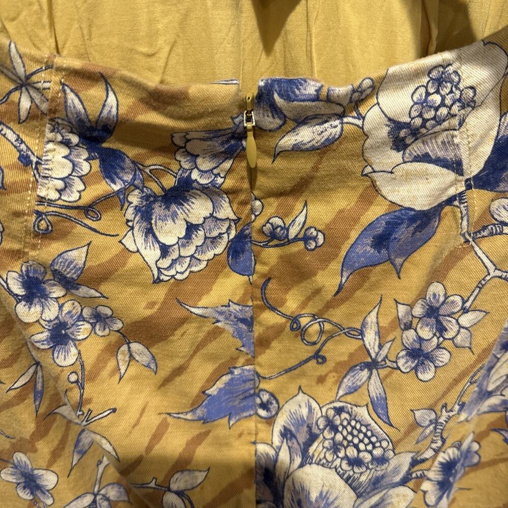 ANTHROPOLOGIE Tie Back Dress Boho Cap Yellow Blue Floral Open Back Mini Size 0 - Picture 9 of 14